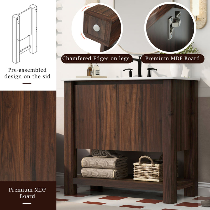 Modern Bathroom Vanity With Rectangle Ceramic Sink, Soft Closing Doors - R&R Furniture Gallery (Fountain Valley, CA)