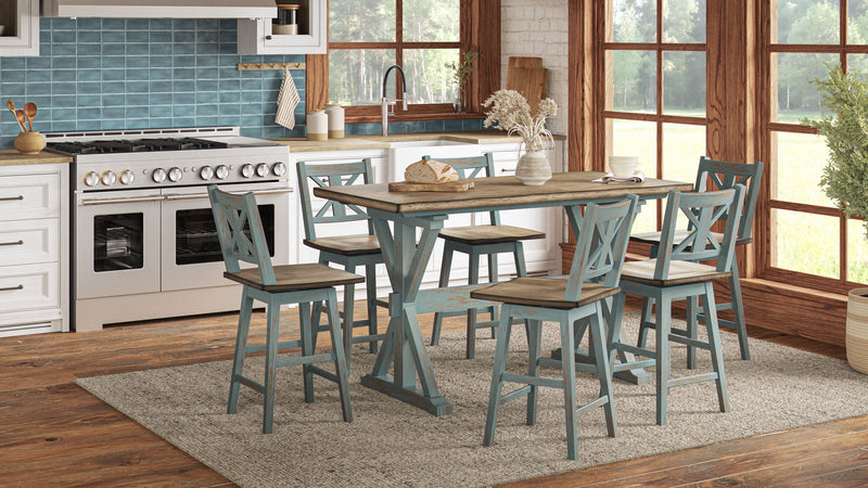 X Based Counter Height Dining Table - Aqua Blue - R&R Furniture Gallery (Fountain Valley, CA)