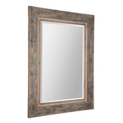 Distressed blue wall mirror from the Bozeman series by Uttermost, featuring a rustic, vintage-inspired frame design.