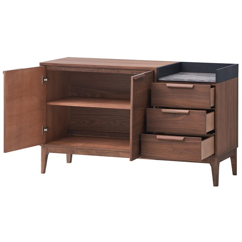 Bevis - Server - Green Fabric & Walnut - R&R Furniture Gallery (Fountain Valley, CA)