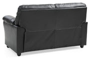 Black padded reclining love seat by Glory Furniture, modern design with plush cushions for comfortable living room seating.