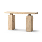 Jennifer Taylor Home Calder console table in natural wood finish, showcasing sleek design and smooth surface for entryway or living room.