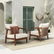 Outdoor Lounge Chair With Woven Backrest, Solid Wood Frame, Comfortable Cushions - R&R Furniture Gallery (Fountain Valley, CA)