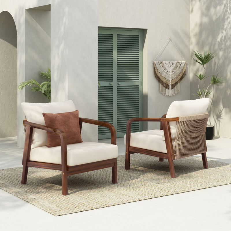 Outdoor Lounge Chair With Woven Backrest, Solid Wood Frame, Comfortable Cushions - R&R Furniture Gallery (Fountain Valley, CA)