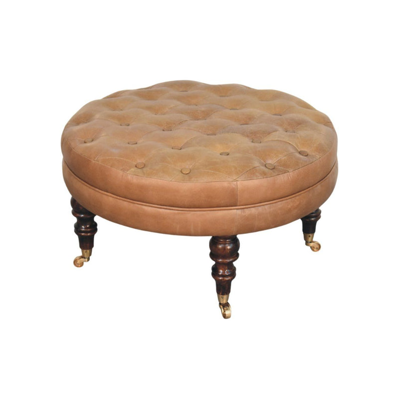 Buffalo - Round Ottoman With Castor Legs - Brown - R&R Furniture Gallery (Fountain Valley, CA)