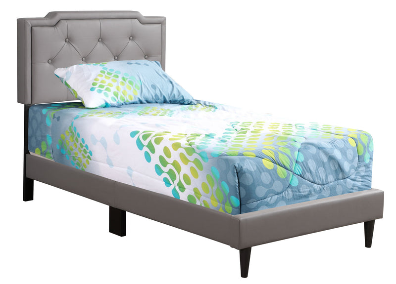 Button tufted upholstered bed by Glory Furniture featuring a cozy, elegant design with a padded headboard and plush fabric.