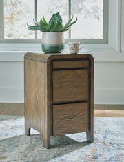 Brown Jensworth accent table by Signature Design by Ashley, showcasing a sleek wooden surface and modern design.