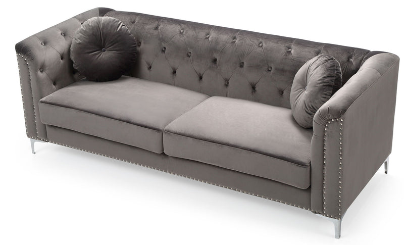 Elegant contemporary Pompano sofa by Glory Furniture, stationary sofa with sleek design and plush upholstery in a modern living room setting.