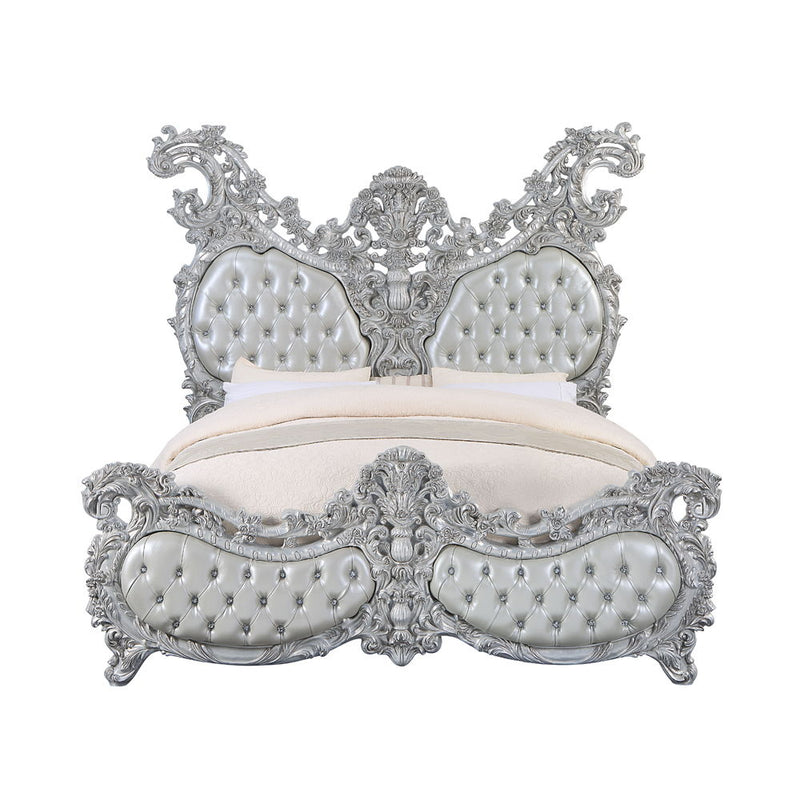 Valkyrie - Eastern King Bed - Synthetic Leather & Antique Platinum - R&R Furniture Gallery (Fountain Valley, CA)