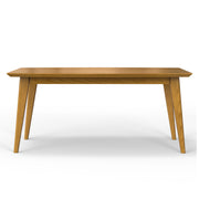 Rectangular Simpli-Home Draper dining table with wooden top, ideal for modern dining room setups and family gatherings.