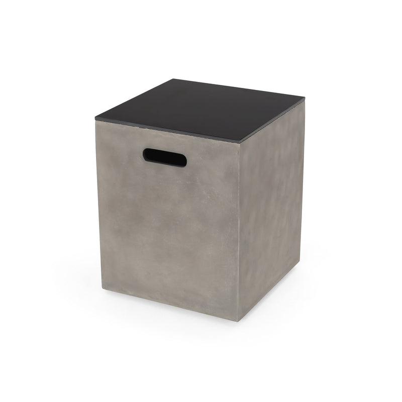 Modern black and gray MGO tank holder side table with ceramic top, featuring a sleek storage table design by Noble House.
