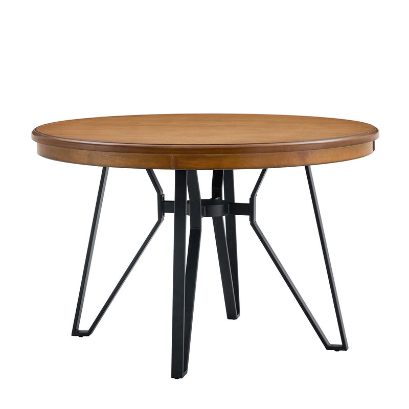 Mid Century Modern Round Dining Table With Metal Legs And Open Shelf - R&R Furniture Gallery (Fountain Valley, CA)