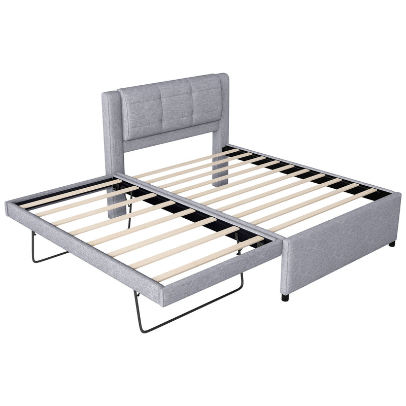 Upholstery Platform Bed With Trundle, Trundle Can Be Flat Or Erected - R&R Furniture Gallery (Fountain Valley, CA)