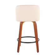 Lumi Source Toriano mid-century modern counter stool set of 2 with wooden legs and upholstered seats, stylish for kitchen or bar area.
