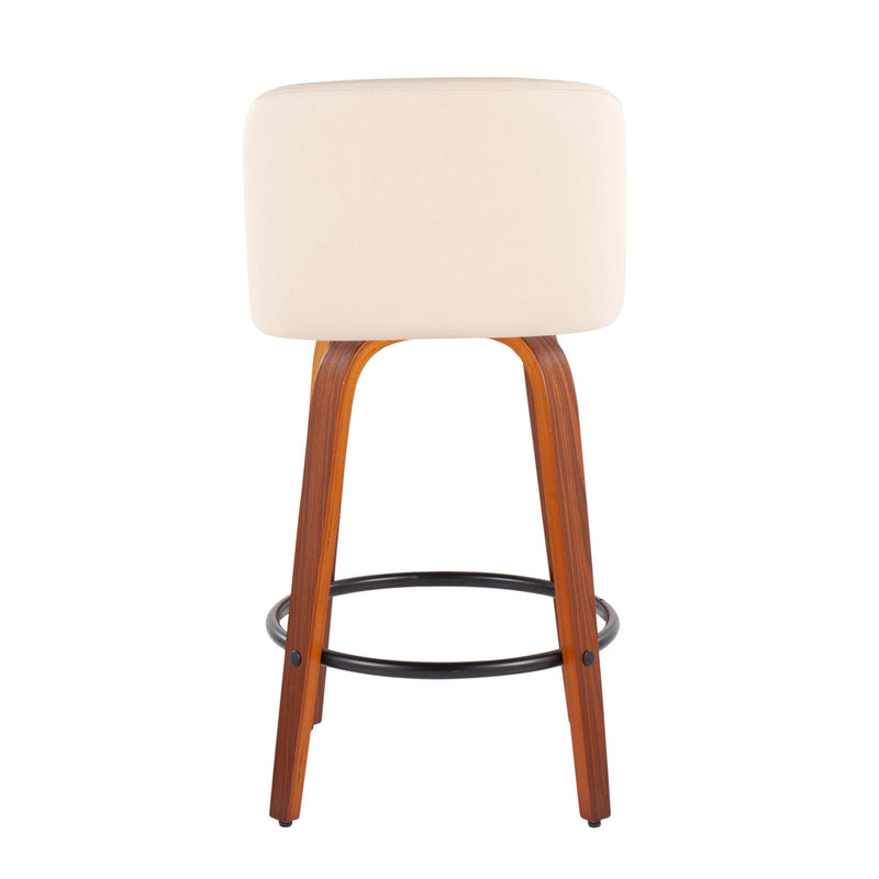 Lumi Source Toriano mid-century modern counter stool set of 2 with wooden legs and upholstered seats, stylish for kitchen or bar area.