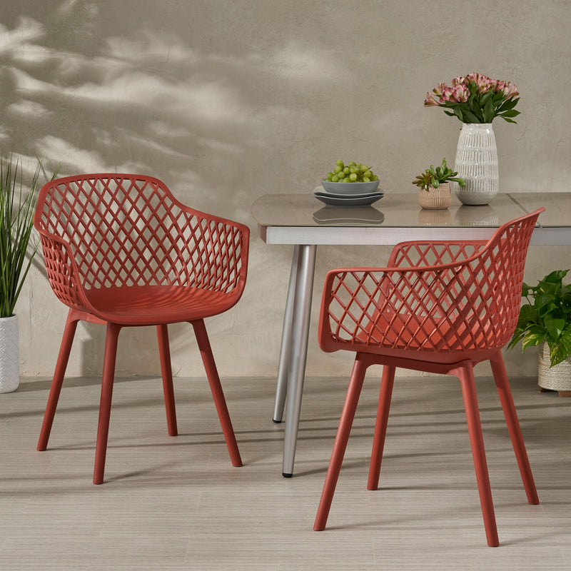 Pair of Noble House Poppy chairs set, modern wooden dining chairs with upholstered seats and sleek design.