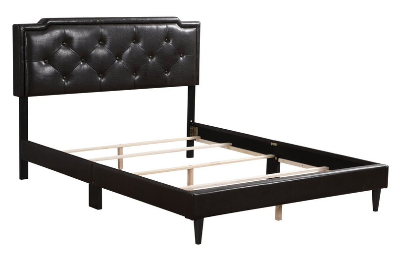 Button tufted upholstered bed from Glory Furniture with plush fabric and elegant design, perfect for cozy bedroom spaces.