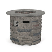 Transitional Outdoor 32" Round Propane Fire Pit Table, Lightweight Concrete Construction - Stone Gray - R&R Furniture Gallery (Fountain Valley, CA)