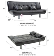 Glory Furniture Lionel sofa bed futon sofa with gray fabric upholstery and modern design, shown in both sofa and bed positions.