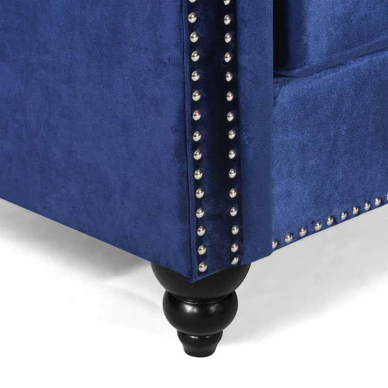 Noble House Chesterfield style 3-seater sofa with deep button tufting and classic rolled arms in a luxurious upholstery.