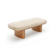 Upholstered Ollie Straight Bench by TOV Furniture with beige fabric and simple wooden legs, ideal for entryways or living rooms.