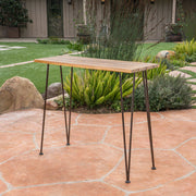 Outdoor Bar Table With Wood Tabletop And Iron Hairpin Legs - Black / Teak - R&R Furniture Gallery (Fountain Valley, CA)