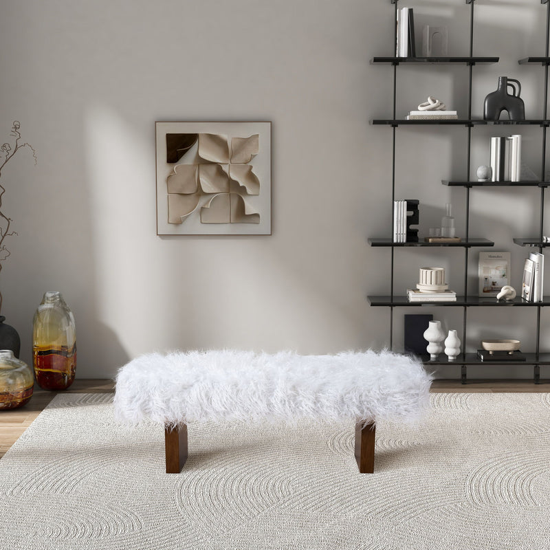 Henley - Fur Bench - White Khaki - R&R Furniture Gallery (Fountain Valley, CA)
