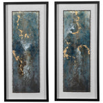 Set of 2 framed abstract prints featuring shimmering blue agate designs by Uttermost, perfect for modern wall decor.