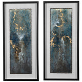Set of 2 framed abstract prints featuring shimmering blue agate designs by Uttermost, perfect for modern wall decor.
