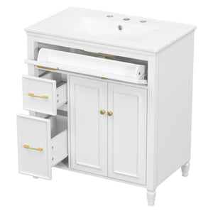 Freestanding Bathroom Vanity With Sink, Soft Close Door, Tip Out Drawer