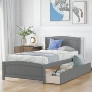 DreamHaus platform bed with headboard, footboard, and wood slat support, showcasing a modern wooden bedroom furniture piece.