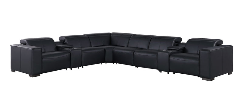 1208 - 8 Piece L Shaped Leather Sectional With 3 Power Recliners & Power Headrests
