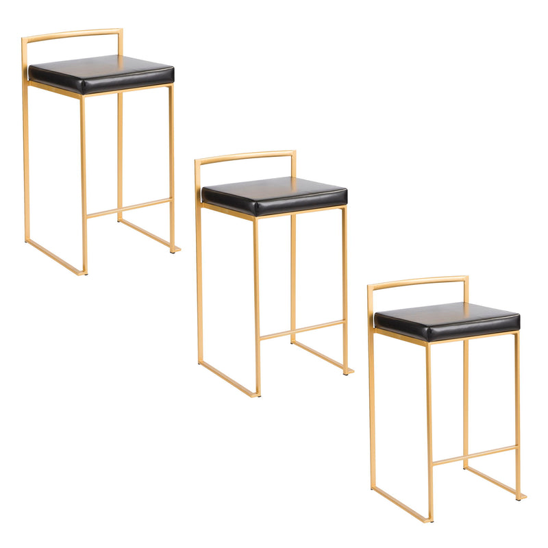 Lumi Source Fuji contemporary glam counter stool set with sleek design and cushioned seats, perfect for modern kitchen or bar area.