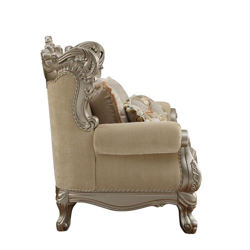 Ranita - Loveseat With 6 Pillows - Fabric & Champagne - R&R Furniture Gallery (Fountain Valley, CA)