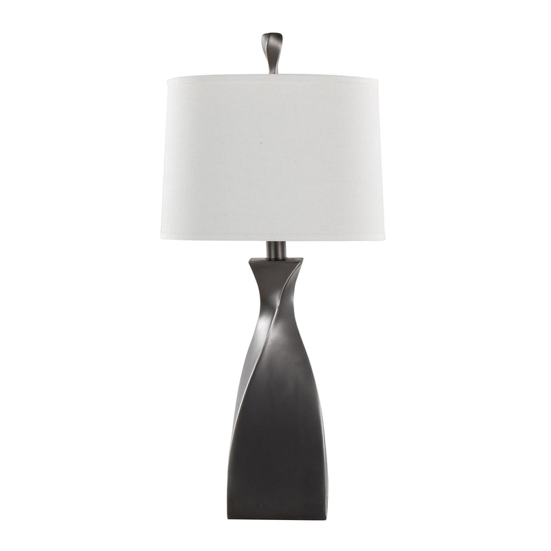 Set of two Lumi Source Curvo contemporary polyresin table lamps with sleek, curved design and neutral finishes.