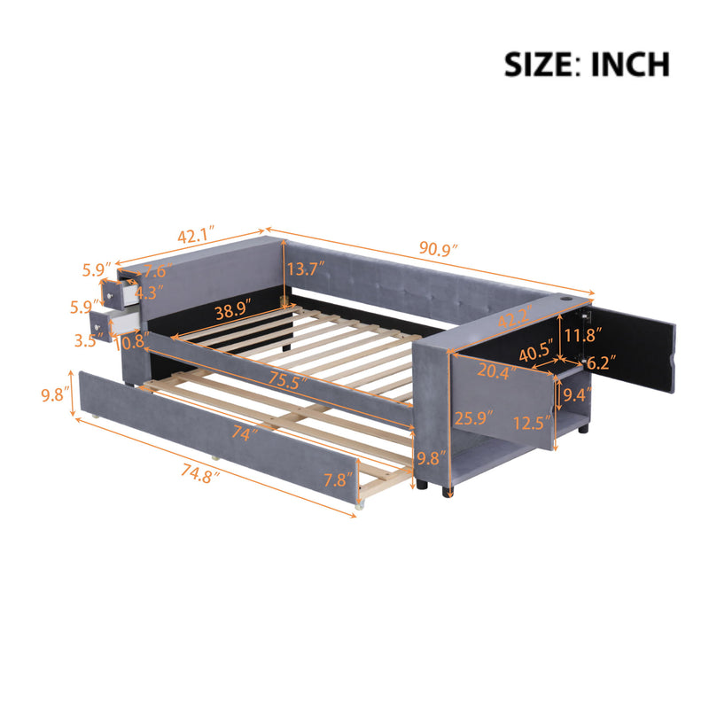 Upholstered Bed With Storage And Twin Trundle, USB Charging Ports - R&R Furniture Gallery (Fountain Valley, CA)