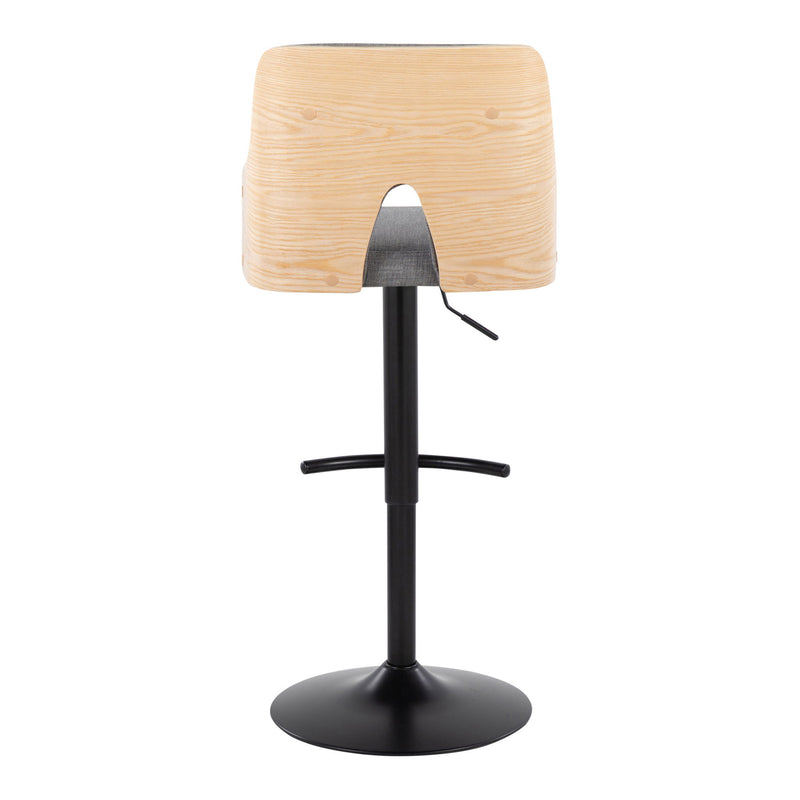 Lumi Source Stella contemporary adjustable barstool set with swivel, rounded T-footrest, suitable for kitchen or bar seating.