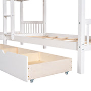 DreamHaus L-shaped bunk bed with built-in drawers, featuring a sturdy wooden frame and space-saving design for bedrooms.