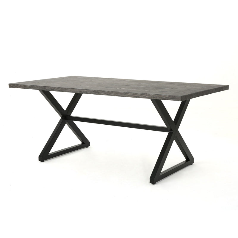 Outdoor aluminum dining table by Noble House with a steel frame, featuring a sleek surface for outdoor meals and gatherings.