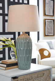 Hadbury - Ceramic Table Lamp (Set of 2) - Pale Blue / Teal - R&R Furniture Gallery (Fountain Valley, CA)