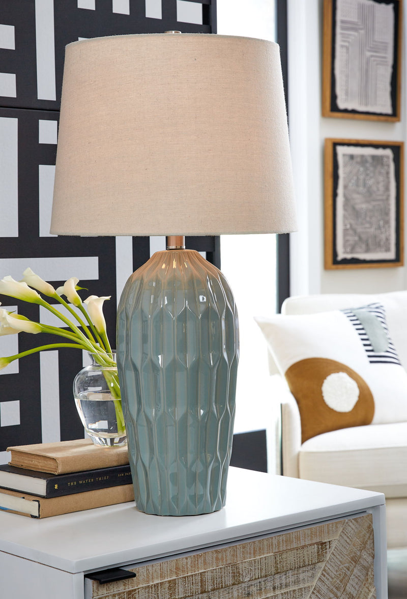 Hadbury - Ceramic Table Lamp (Set of 2) - Pale Blue / Teal - R&R Furniture Gallery (Fountain Valley, CA)