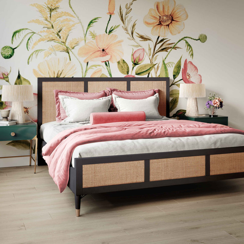 TOV Furniture Sierra panel bed with sleek wooden frame and modern design, shown in a stylish bedroom setting.