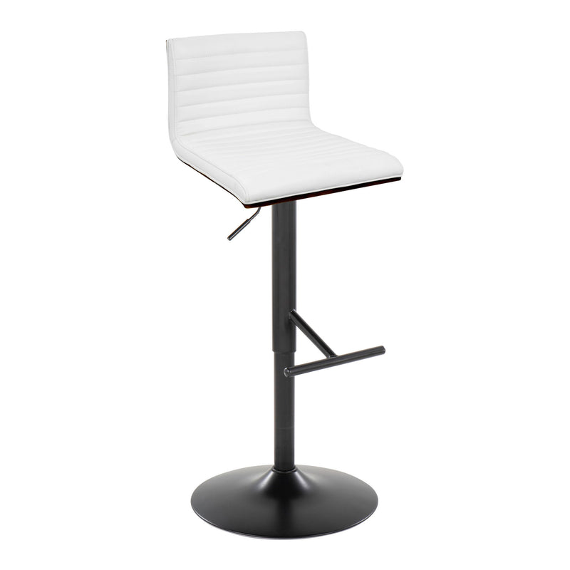 Lumi Source Mason contemporary adjustable barstools with swivel and straight T footrest, set of 2, featuring modern design and wooden seats.