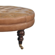 Buffalo - Round Ottoman With Castor Legs - Brown - R&R Furniture Gallery (Fountain Valley, CA)