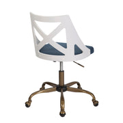 Lumi Source Charlotte farmhouse swivel task chair with antique copper, white, and blue finish, featuring a cushioned seat and backrest.