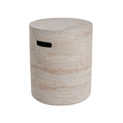 Modern Concrete Side Table With Travertine, Indoor / Outdoor Use - Beige - R&R Furniture Gallery (Fountain Valley, CA)