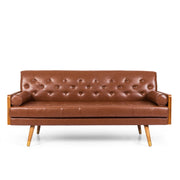 Adelaide - Mid Century Modern Tufted Sofa With Rolled Accent Pillows - Light Brown - R&R Furniture Gallery (Fountain Valley, CA)