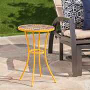 Outdoor side table with yellow tile mosaic tabletop by Noble House, featuring a sturdy design and vibrant tile pattern.