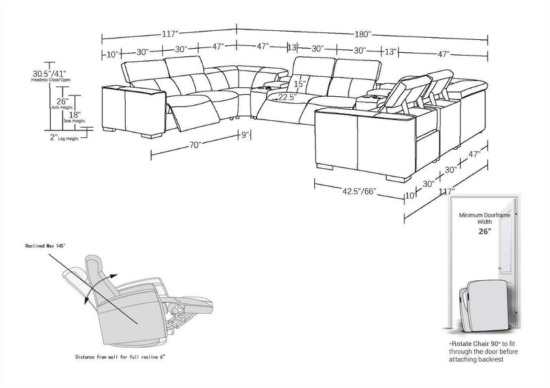 1208 - 10 Piece U Shaped Leather Sectional With 4 Power Recliners & Power Headrest