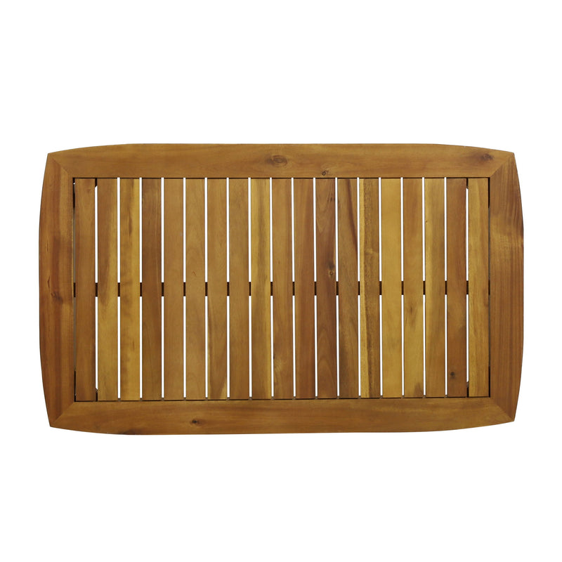 Noble House outdoor acacia wood loveseat set with two seats and a matching coffee table, ideal for patio or garden relaxation.